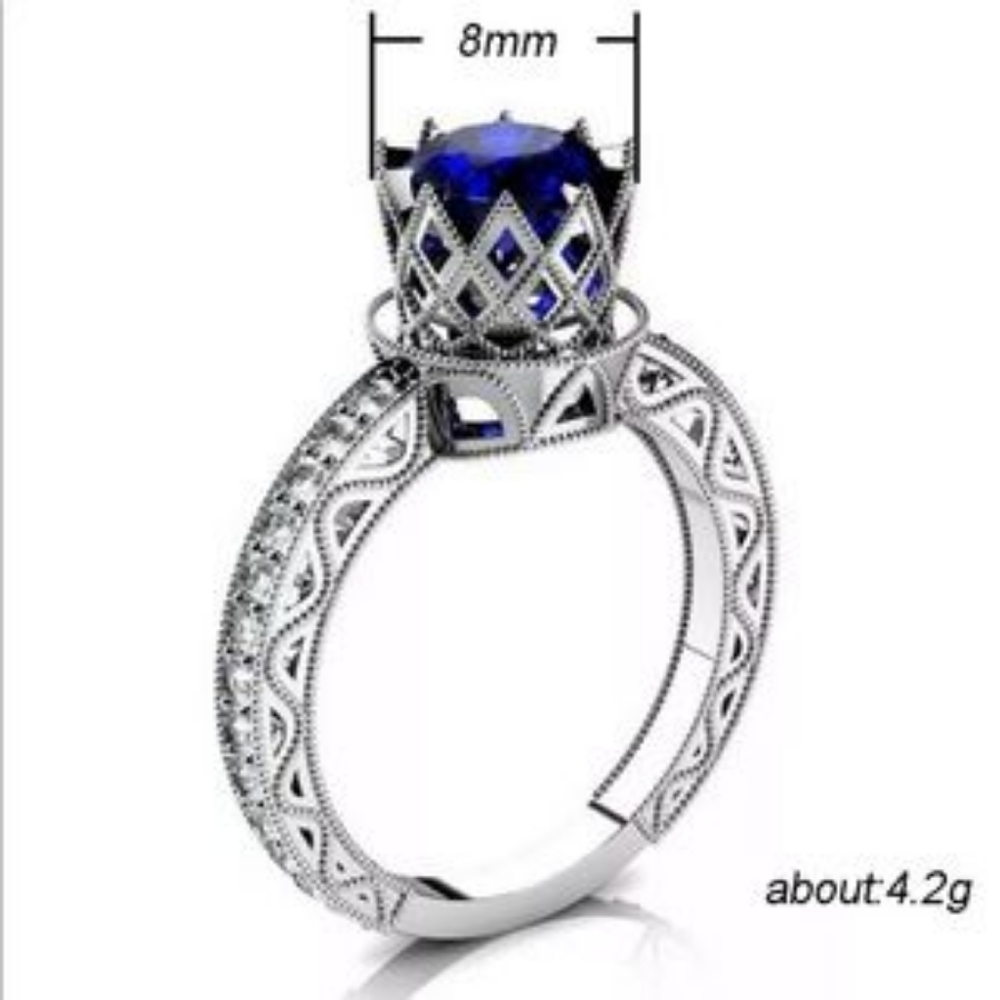 S925 Silver Blue Sapphire Diamond Ring - Picture 6 of 6